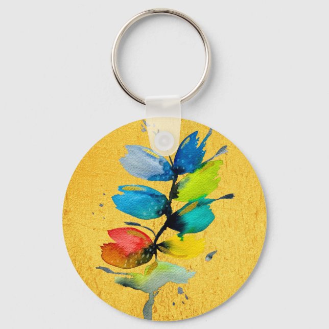 Colorful watercolor loose abstract floral keychain (Front)