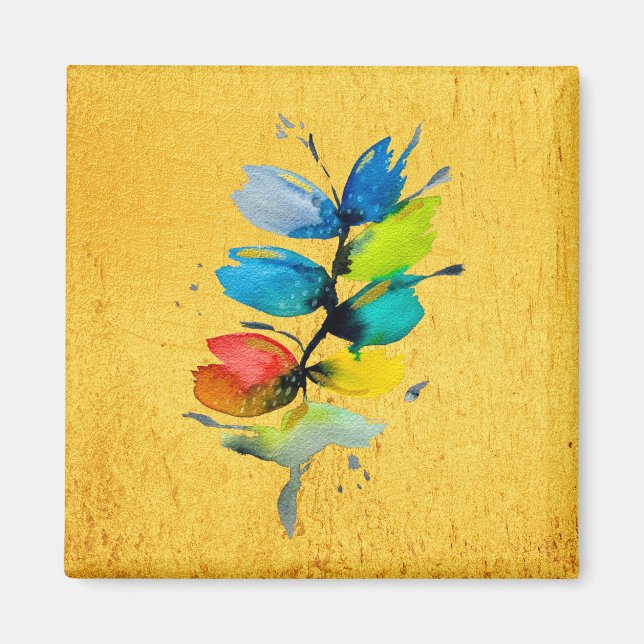 Colorful watercolor loose abstract floral magnet (Front)