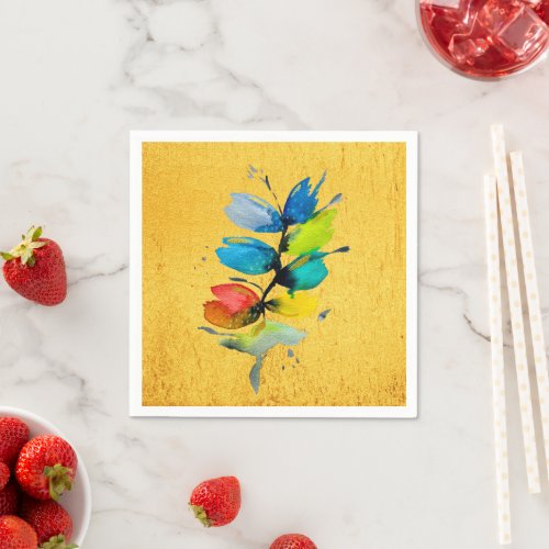 Colorful watercolor loose abstract floral napkins