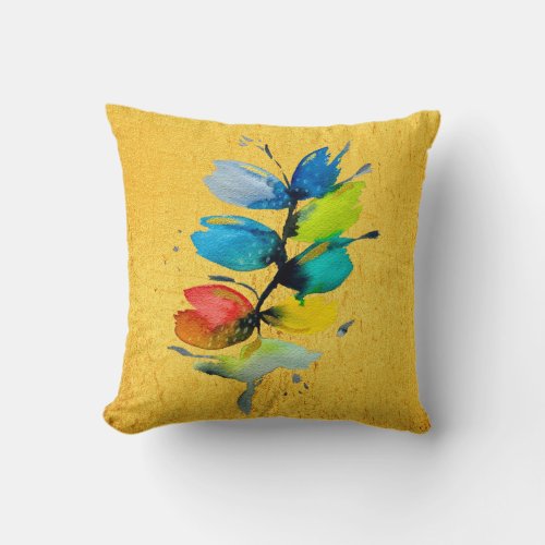 Colorful watercolor loose abstract floral throw pillow