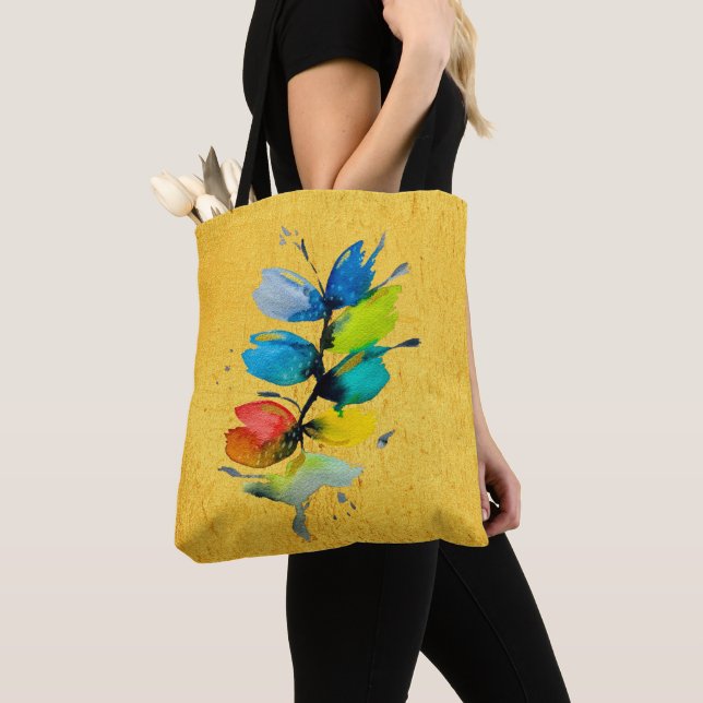 Colorful watercolor loose abstract floral tote bag (Close Up)