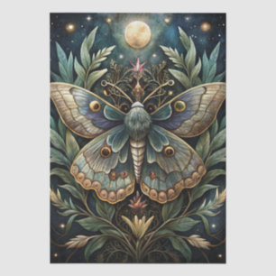 Colorful Watercolor Luna Moth & Moon Decoupage Tissue Paper