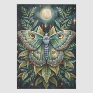 Colorful Watercolor Luna Moth & Moon Decoupage Tissue Paper