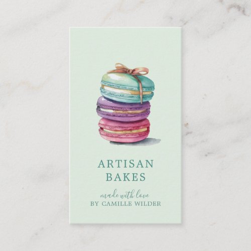 Colorful Watercolor Macaron Baker Pastry Chef Mint Business Card
