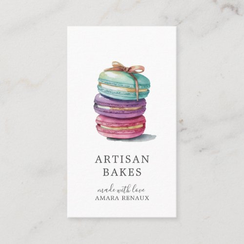 Colorful Watercolor Macaron Cookies Baker Business Card
