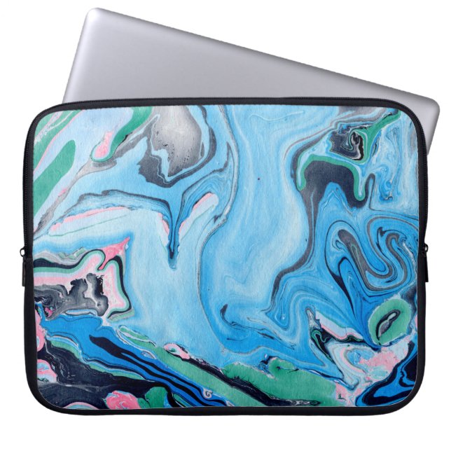 Colorful Watercolor Marble Stone Laptop Sleeve (Front)