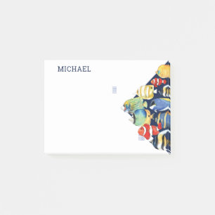 Colorful Watercolor Marine Fish Personalized Name Post-it Notes