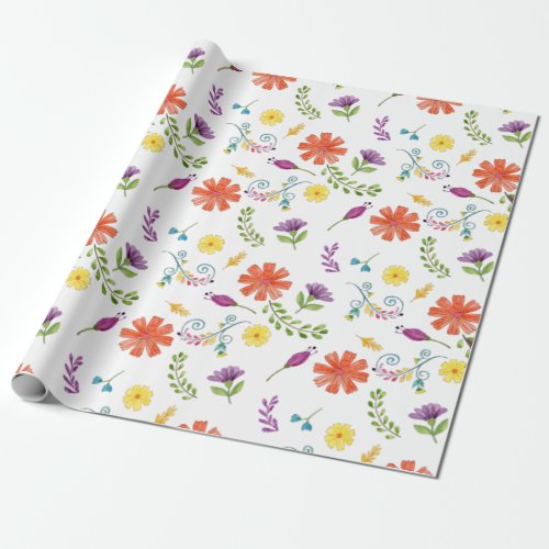 Colorful Watercolor Mexican Fiesta Flowers Wrapping Paper