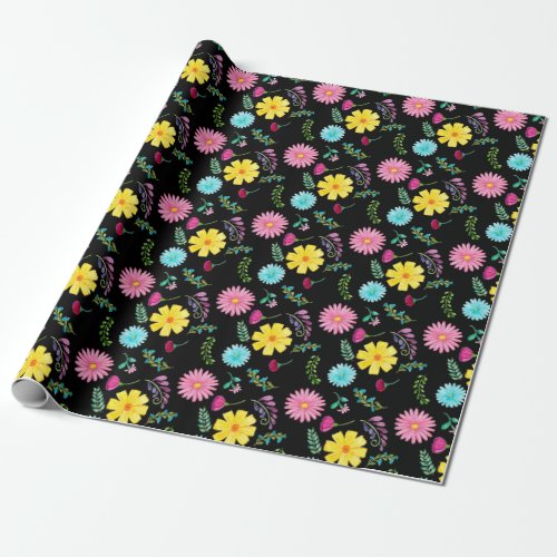 Colorful Watercolor Mexican Fiesta Flowers Wrapping Paper