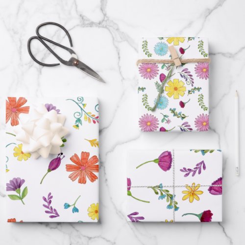 Colorful Watercolor Mexican Fiesta Flowers Wrapping Paper Sheets