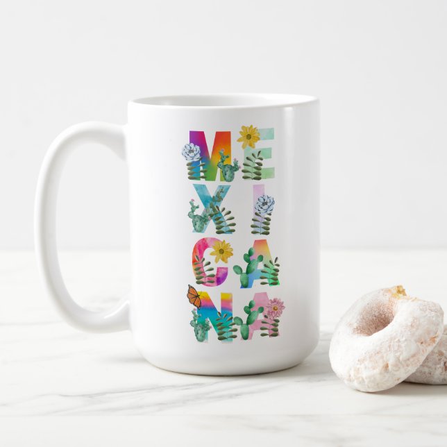 Colorful Watercolor Mexicana Female Coffee Mug (With Donut)