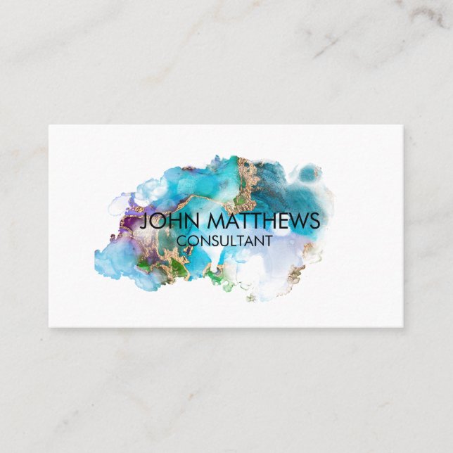 Colorful Watercolor Modern Gold Splatter Business Card (Front)