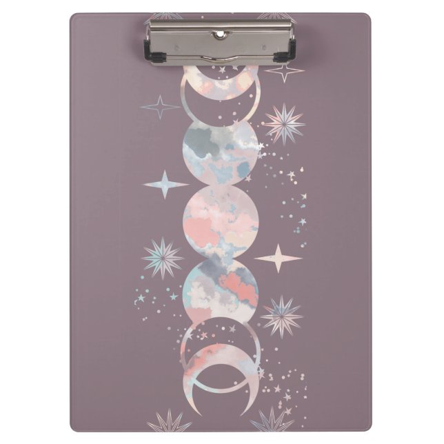 Colorful Watercolor Moons Clipboard (Front)