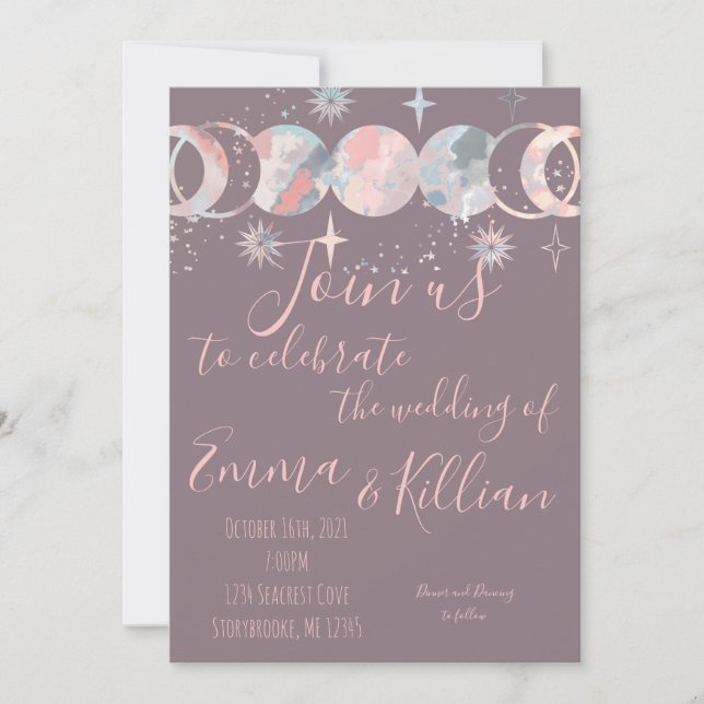 Colorful Watercolor Moons Invitation (Front)