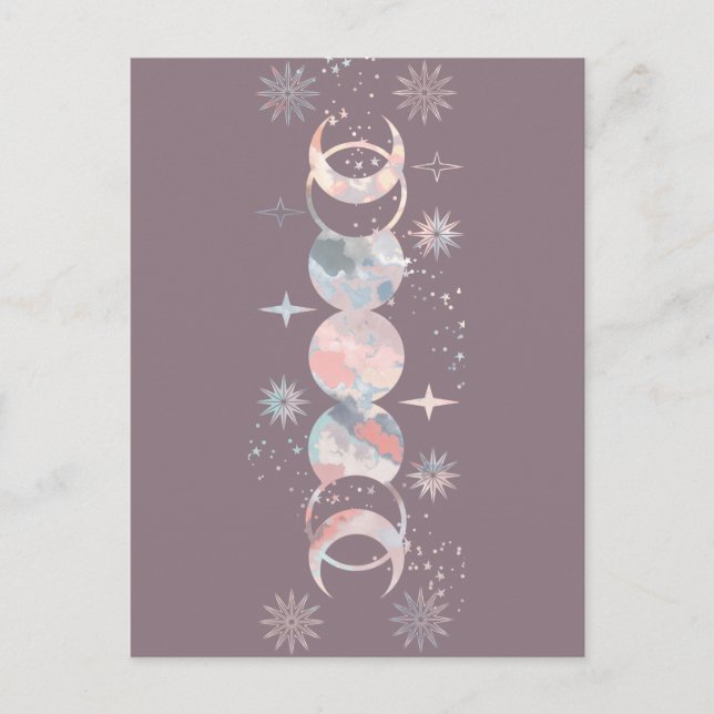 Colorful Watercolor Moons Invitation Postcard (Front)