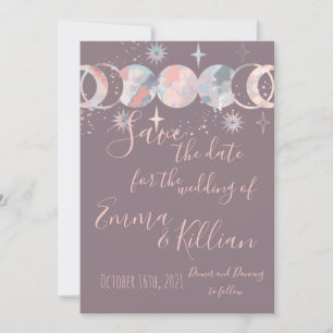 Colorful Watercolor Moons Save The Date