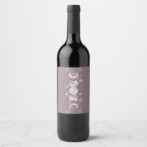 Colorful Watercolor Moons Wine Label