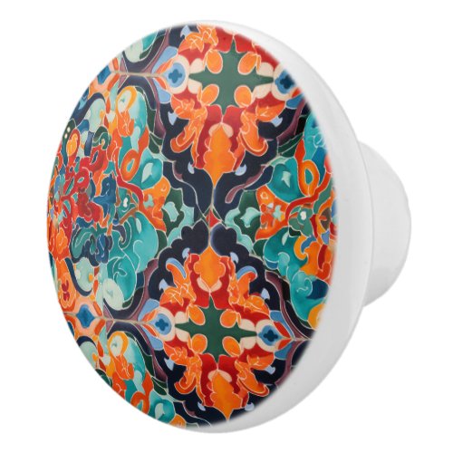 Colorful Watercolor Moroccan Tile Pattern Ceramic Knob