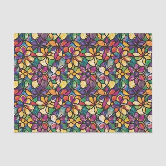 Colorful Watercolor Mosaic Stained Glass Decoupage Tissue Paper (Front)