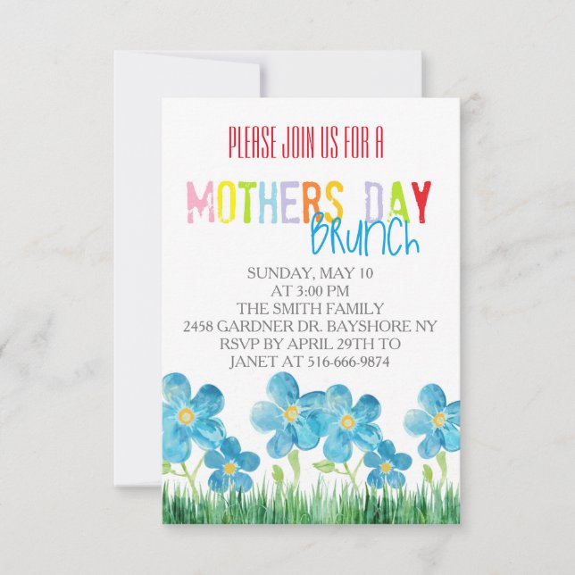 Colorful watercolor mothers day brunch invites (Front)