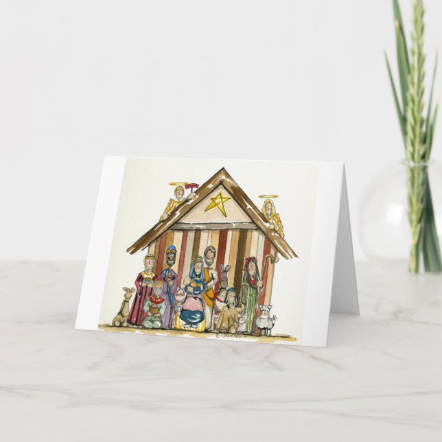 Colorful watercolor nativity card (Front)