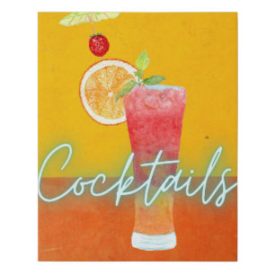 Colorful Watercolor & Neon Tropical Cocktails Faux Canvas Print