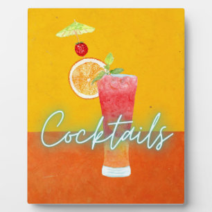 Colorful Watercolor & Neon Tropical Cocktails Plaque