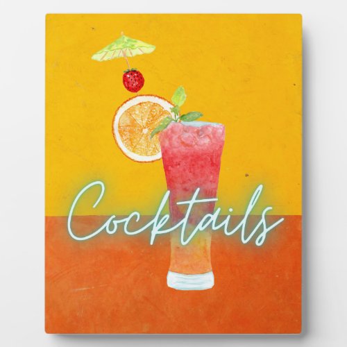 Colorful Watercolor  Neon Tropical Cocktails  Plaque