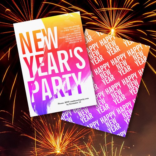 Colorful watercolor New Years Eve party Invitation