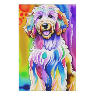 Colorful Watercolor of Happy Goldendoodle Dog Faux Canvas Print