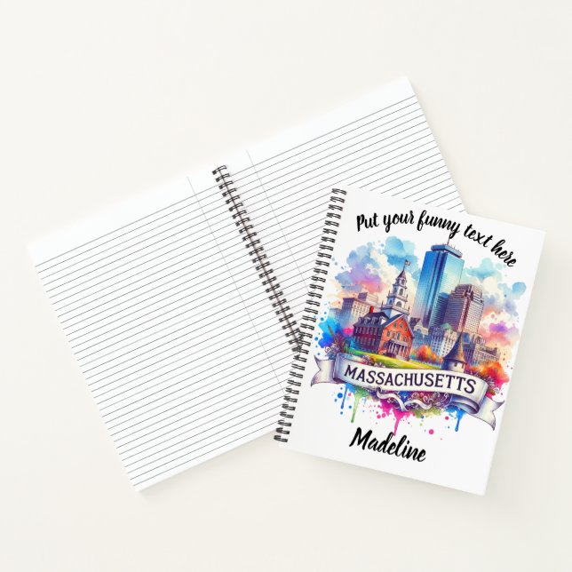 Colorful watercolor of MA landmarks Notebook (Inside)