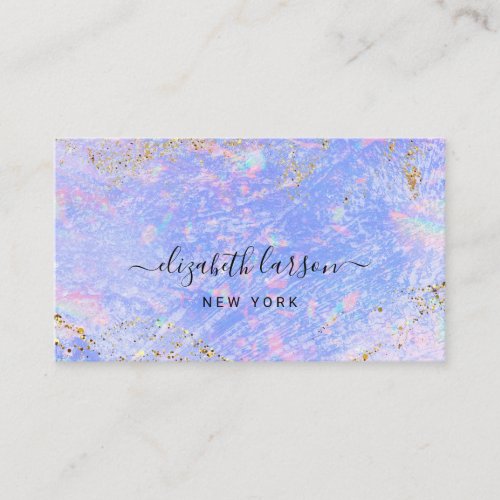 Colorful Watercolor Opal Stone Gold Glitter Business Card