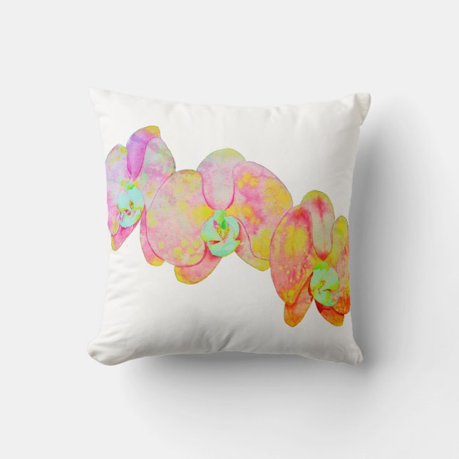 Colorful watercolor orchid painting  throw pillow (Front)