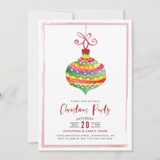 Colorful Watercolor Ornament Christmas Party Invitation (Front)