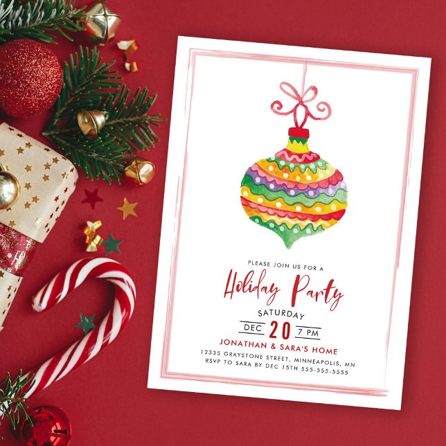Colorful Watercolor Ornament Holiday Party Invitation (Creator Uploaded)