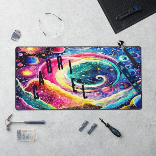 COLORFUL WATERCOLOR OUTER SPACE CUSTOMIZED DESIGN DESK MAT