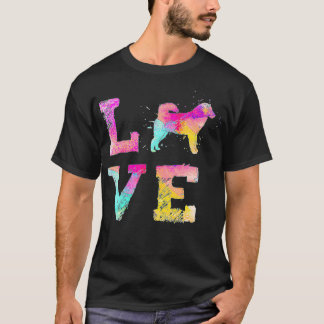 Colorful Watercolor Paint Alaskan Malamute Dog  T-Shirt
