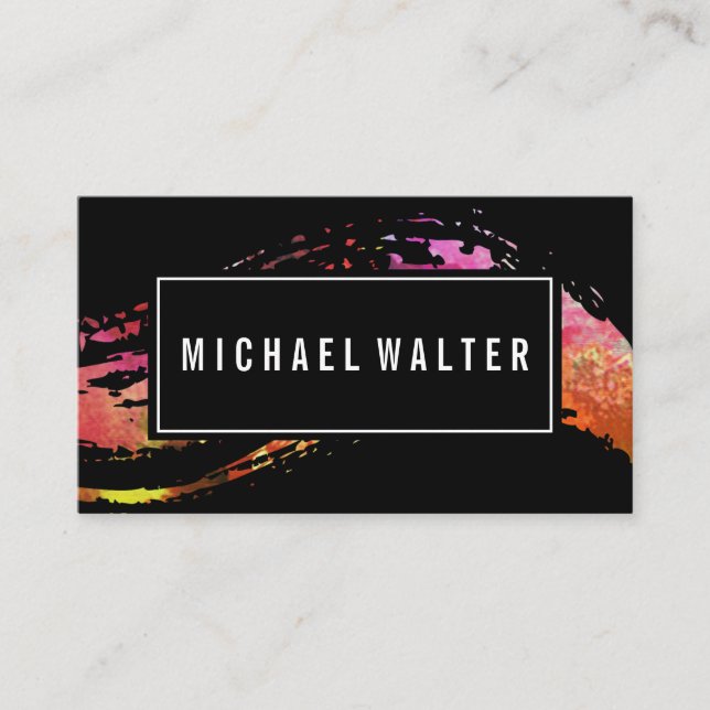 Colorful Watercolor Paint Brushed Business Card (Front)