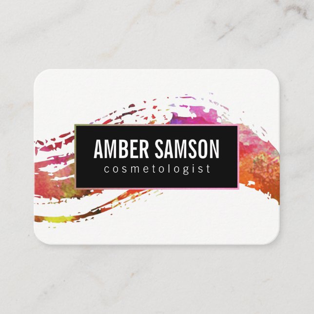 Colorful Watercolor Paint Brushed Business Card (Front)