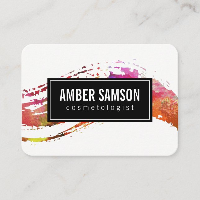 Colorful Watercolor Paint Brushed Business Card (Front)