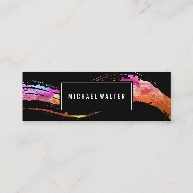 Colorful Watercolor Paint Brushed Mini Business Card (Front)