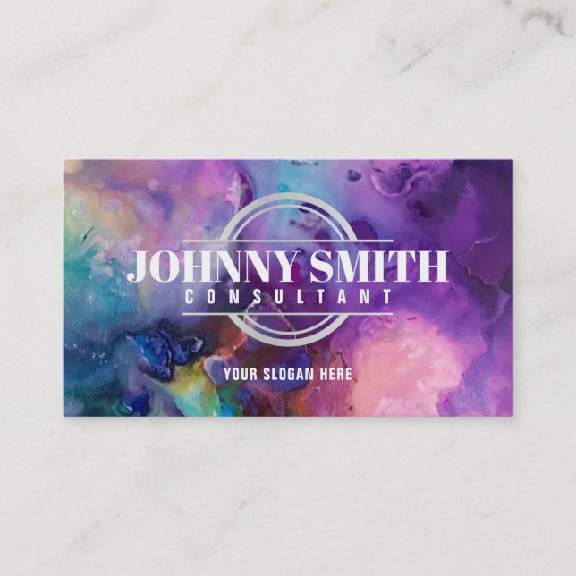 Colorful Watercolor Paint Business Cards (Front)