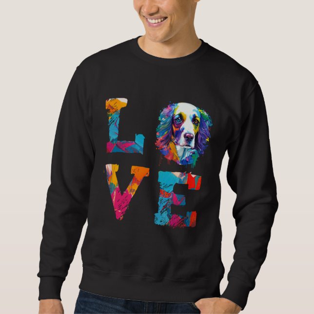 Colorful Watercolor Paint English Springer Spaniel Sweatshirt (Front)