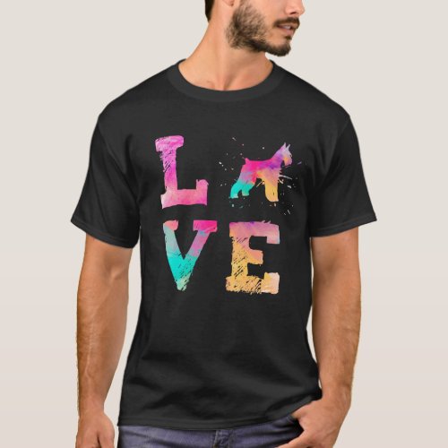 Colorful Watercolor Paint giant Schnauzer Dog Love T_Shirt