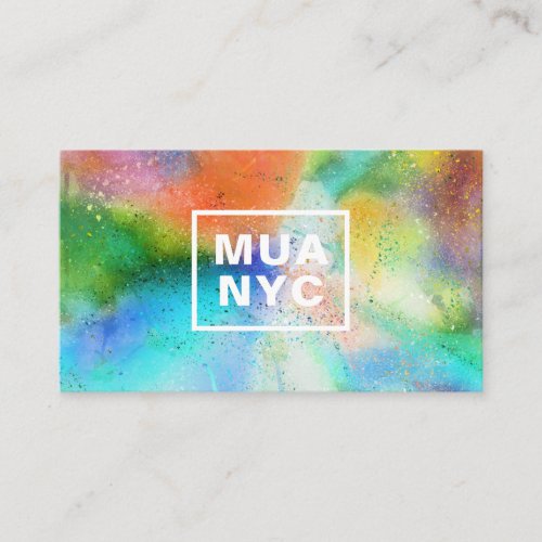 Colorful watercolor paint splatter trendy initials business card