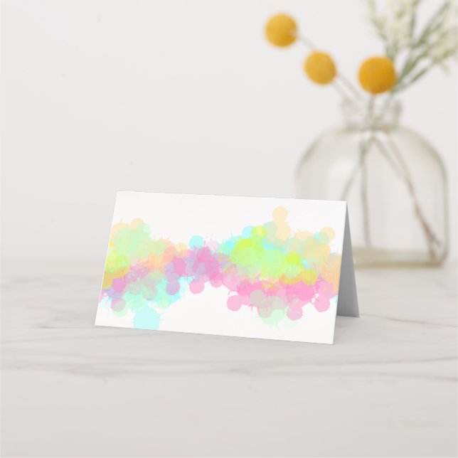 Colorful Watercolor Paint Splatters Place Card (Front)