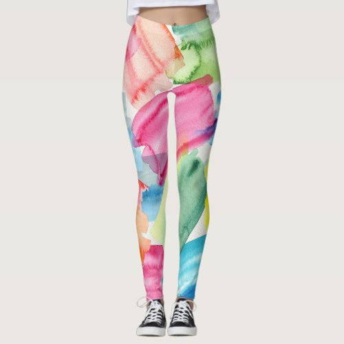 Colorful Watercolor Paint Swatches Abstract Art Leggings