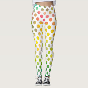 Colorful Watercolor Painted Dots on White Leggings