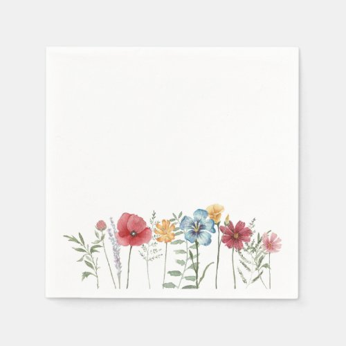 Colorful Watercolor Painted Meadow Wildflowers Napkins