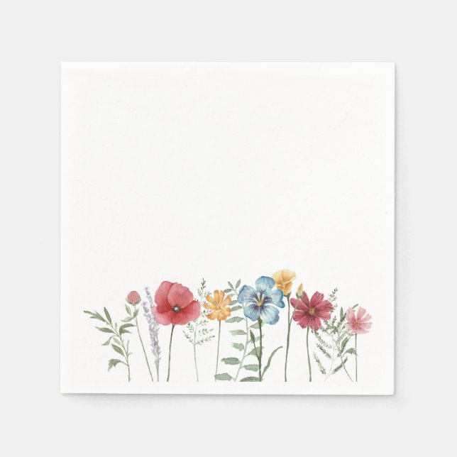 Colorful Watercolor Painted Meadow Wildflowers Napkins (Front)